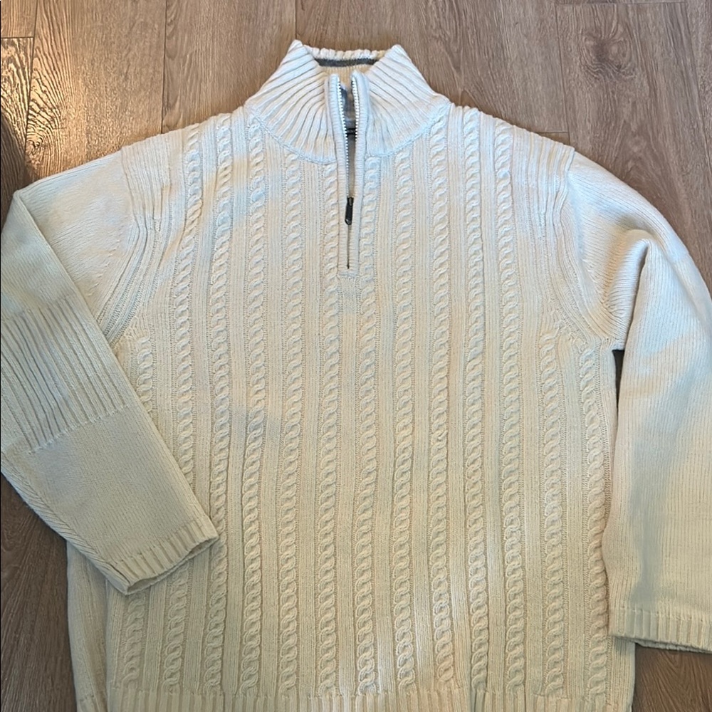 Cream Zip Up Cable Knit Sweater